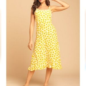 Faithful the Brand Constance Noemi Midi Dress Floral Yellow white Sunflowers